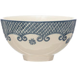 Creative Co-Op Hand Stamped Stoneware Bowl with Pattern, Set of 4 Serveware, 5"L x 5"W x 3"H, Blue & Cream