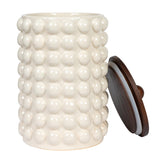 Creative Co-Op 8.25 Inches Round Stoneware Canister with Raised Dots and Acacia Wood Lid, White and Natural