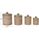 Creative Co-Op Rattan Wrapped Stainless Steel Canisters, Set of 4, Brass Finish