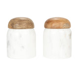 Creative Co-Op Modern Marble Canister with Wood Lid, Natural