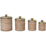 Creative Co-Op Rattan Wrapped Stainless Steel Canisters, Set of 4, Brass Finish