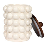 Creative Co-Op 8.25 Inches Round Stoneware Canister with Raised Dots and Acacia Wood Lid, White and Natural