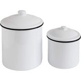 Creative Co-Op Set of 2 White Enameled Canisters with Lids