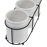Creative Co-Op Farmhouse Ceramic Metal Holder, Grey and White Crocks