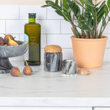 Creative Co-Op Modern Marble Canister with Wood Lid, Natural