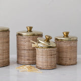 Creative Co-Op Rattan Wrapped Stainless Steel Canisters, Set of 4, Brass Finish