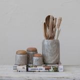 Creative Co-Op Modern Marble Canister with Wood Lid, Natural
