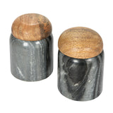 Creative Co-Op Modern Marble Canister with Wood Lid, Natural
