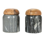 Creative Co-Op Modern Marble Canister with Wood Lid, Natural