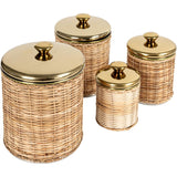 Creative Co-Op Rattan Wrapped Stainless Steel Canisters, Set of 4, Brass Finish