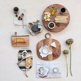 Creative Co-Op Oval Acacia Wood Oval Cheese and Cutting Board with Handle, Natural