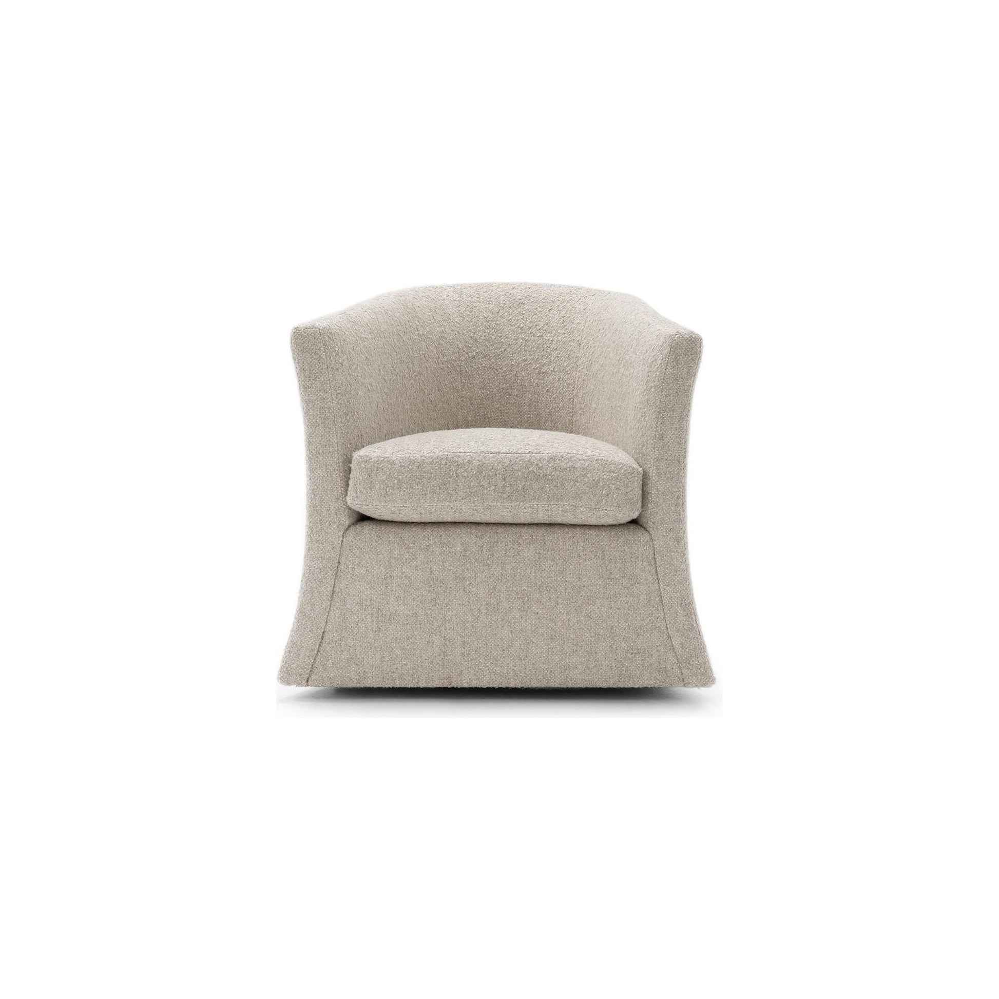 The Axelle Swivel Chair by Verellen is a modern classic with a low, curved back that go into gorgeous thin arms. This is bench-crafted in their North Carolina atelier. It features: Amethyst Home provides interior design, new home construction design consulting, vintage area rugs, and lighting in the Kansas City metro area.