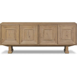 Store favorite dinnerware, table linens and more in this modernized Deco sideboard, with inverted chamfered framing and molding around the doors. Made from solid oak with a light, drifted finish and ski-style legs that elevate the whole piece Amethyst Home provides interior design, new home construction design consulting, vintage area rugs, and lighting in the Austin metro area.