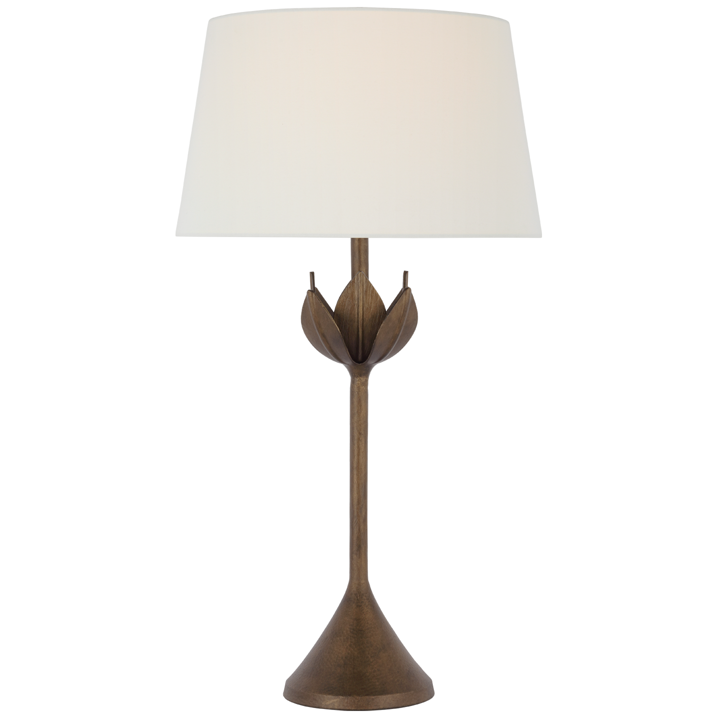 Featuring Alberto Large Table Lamp Antique Bronze Leaf by Visual Comfort at Amethyst Home. The Alberto by Julie Neill pays homage to artist Diego Giacometti through elegant floral forms. Flowers, alone or in groups, bloom with intricate petals that explore the beauty of plaster as a sculptural material lending itself to this down-to-earth texture completed by a variety of metallic. Amethyst Home provides interior design, new construction, custom furniture, and area rugs in the Charlotte metro area