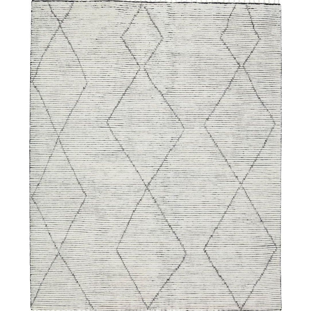 Featuring Alpine Ammil Hand-Knotted Rug by Jaipur Living at Amethyst Home. Inspired by textiles from the Tullu region in Morocco, the Alpine Ammil rug brings texture and versatility to both global and modern spaces. Crafted of natural wool, the hand-knotted Alpine Ammil rug features a plush, ridged feel and an asymmetrical trellis design in cream and black t.  Amethyst Home provides interior design, new home construction design consulting, vintage area rugs, and lighting in the Seattle metro area.