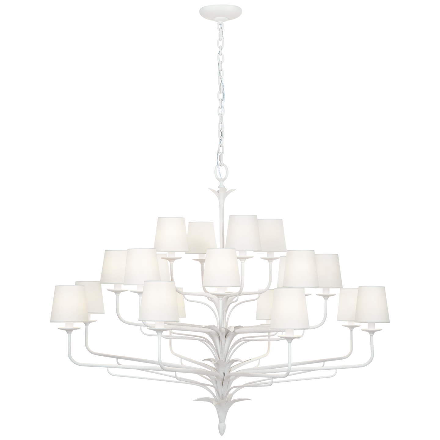 Featuring Amalfi 50" Three-Tiered Chandelier Plaster White by Visual Comfort at Amethyst Home. Illuminate your space with the Amalfi 50" Three-Tiered Chandelier in Plaster White. This elegant chandelier adds a touch of sophistication to any room. Featuring three tiers, it provides a grand and luxurious aesthetic. Perfect for adding a touch of exclusivity to your home.
Overall Dime. Amethyst Home provides interior design, new construction, custom furniture, and area rugs in the San Diego metro area