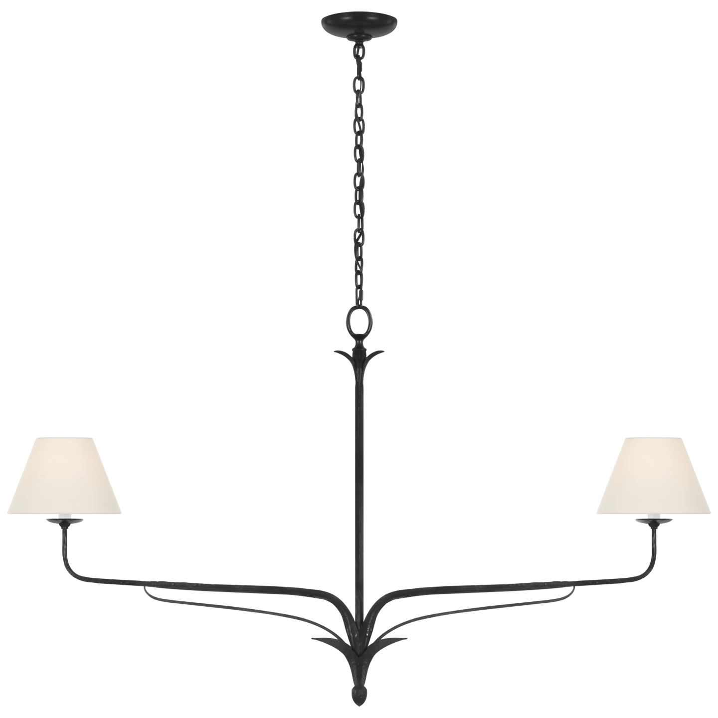 Featuring Amalfi 57" Linear Chandelier Waxed Black by Visual Comfort at Amethyst Home. Experience timeless elegance with our Amalfi 57" Linear Chandelier in Waxed Black. This luxurious chandelier adds a touch of sophistication to any space, effortlessly illuminating with its refined design. Elevate your home with this exclusive and artistic piece.. Amethyst Home provides interior design, new construction, custom furniture, and area rugs in the Charlotte metro area