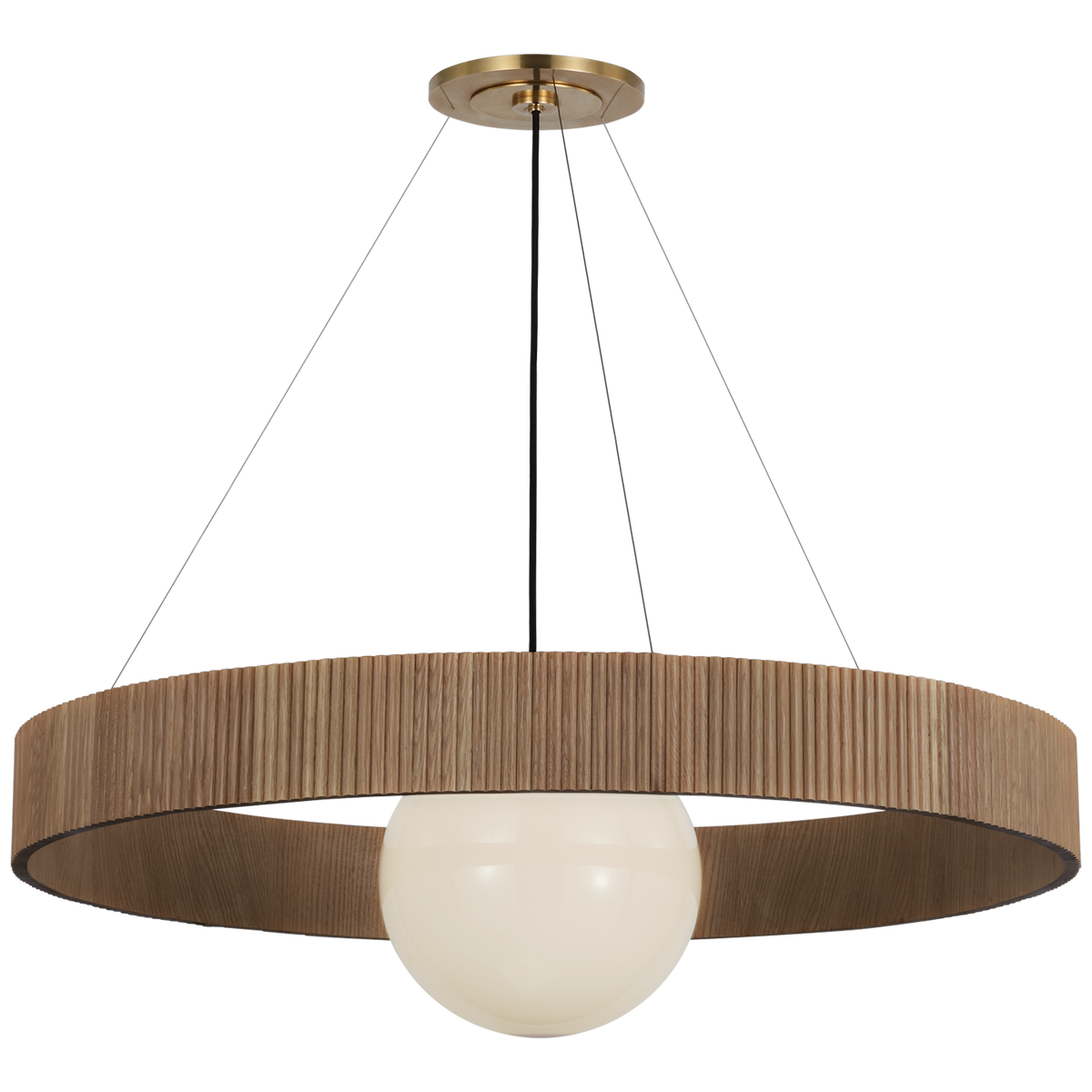 Arena 42" Ring and Globe Chandelier Hand-Rubbed Antique Brass and Natural Oak | shipping 10/21/2025