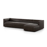 Featuring Augustine Deacon Wolf 2-Piece Sectional by Four Hands at Amethyst Home. A dramatically channeled sofa wrapped in a dark top-grain leather creates a mature, clean look inspired by modern menswear. Two-piece sectional with right arm-facing chaise, perfectly sized for smaller spaces.Left ChaiseOverall Dimensions: 126.00"w x 64.00"d x 26.50"hWeight: 189.59 lbsRight ChaiseOveral. Amethyst Home provides interior design, new construction, custom furniture, and area rugs in the Boston metro area