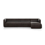Featuring Augustine Deacon Wolf 2-Piece Sectional by Four Hands at Amethyst Home. A dramatically channeled sofa wrapped in a dark top-grain leather creates a mature, clean look inspired by modern menswear. Two-piece sectional with right arm-facing chaise, perfectly sized for smaller spaces.Left ChaiseOverall Dimensions: 126.00"w x 64.00"d x 26.50"hWeight: 189.59 lbsRight ChaiseOverall. Amethyst Home provides interior design, new construction, custom furniture, and area rugs in the Tampa metro area