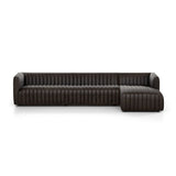 Featuring Augustine Deacon Wolf 2-Piece Sectional by Four Hands at Amethyst Home. A dramatically channeled sofa wrapped in a dark top-grain leather creates a mature, clean look inspired by modern menswear. Two-piece sectional with right arm-facing chaise, perfectly sized for smaller spaces.Left ChaiseOverall Dimensions: 126.00"w x 64.00"d x 26.50"hWeight: 189.59 lbsRight ChaiseOverall. Amethyst Home provides interior design, new construction, custom furniture, and area rugs in the Tampa metro area