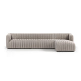 Featuring Augustine Orly Natural 2-Piece Sectional by Four Hands at Amethyst Home. A dramatically channeled sofa with textural grey upholstery offers a crisp, clean look inspired by modern menswear. Two-piece sectional with right arm-facing chaise, sized for larger spaces.Left ChaiseOverall Dimensions: 126.00"w x 64.00"d x 26.50"hWeight: 189.59 lbsRight ChaiseOverall Dimensions: 126.. Amethyst Home provides interior design, new construction, custom furniture, and area rugs in the Boston metro area