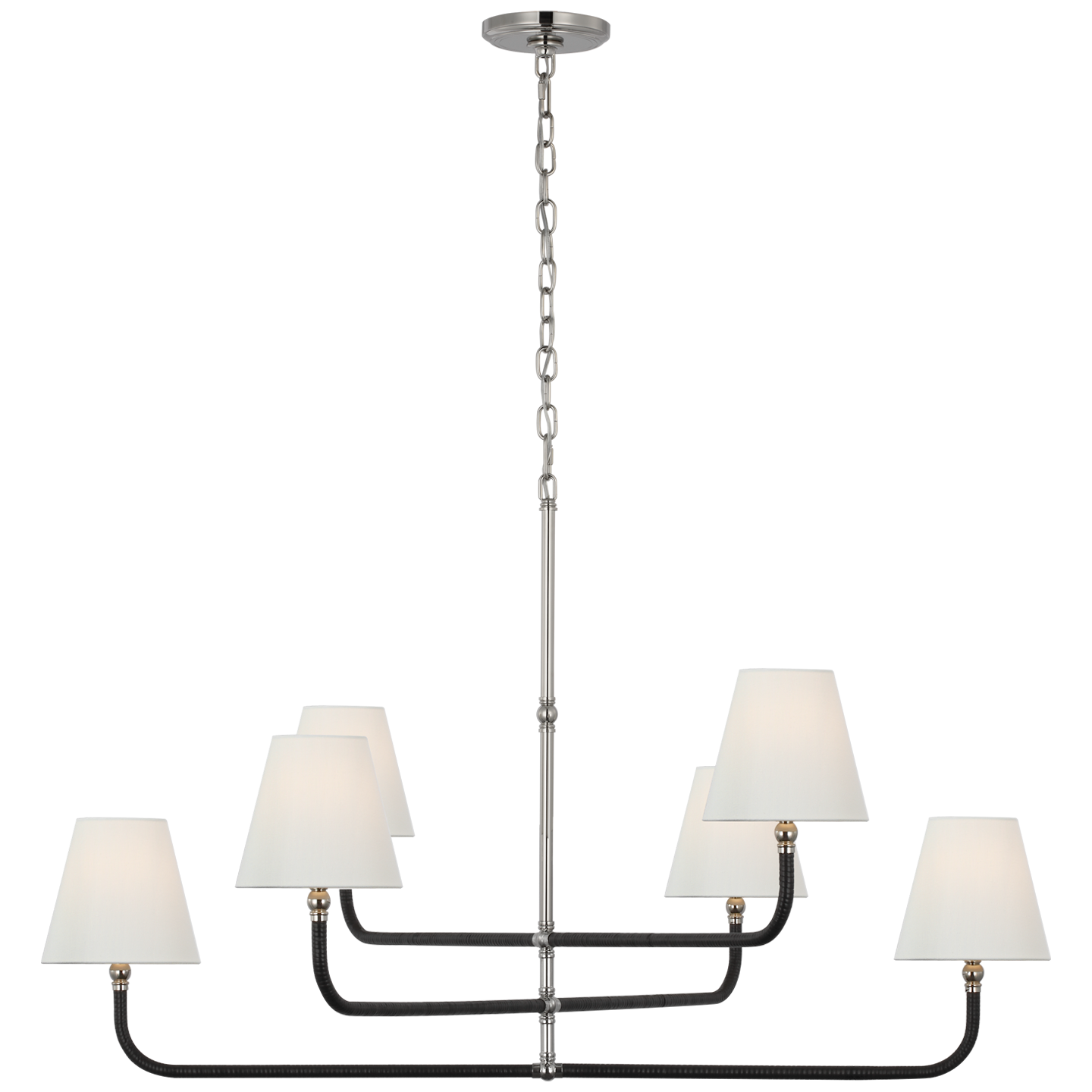 Featuring Basden Extra Large Three Tier Chandelier Polished Nickel and Black Rattan by Visual Comfort at Amethyst Home. Elevate your space with our Basden Extra Large Three Tier Chandelier. This exquisite piece features a polished nickel frame with a striking black rattan accent, creating a luxurious and sophisticated atmosphere. Illuminate any room with this elegant chandelier, pe. Amethyst Home provides interior design, new construction, custom furniture, and area rugs in the Portland metro area