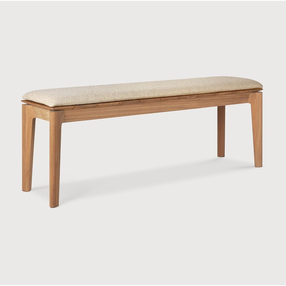 Featuring Bok Natural Teak Outdoor Bench by Ethnicraft at Amethyst Home. Reminiscent of a goat's curved horns, the Bok collection combines sculptural elegance and contemporary crafting into a graceful and airy form. Taking the quality design of the Bok collection outdoors, the Bok outdoor bench pairs perfectly with the Bok dining table, but also as a standalone outdoor seating opt. Amethyst Home provides interior design, new construction, custom furniture, and area rugs in the Calabasas metro area