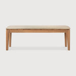 Featuring Bok Natural Teak Outdoor Bench by Ethnicraft at Amethyst Home. Reminiscent of a goat's curved horns, the Bok collection combines sculptural elegance and contemporary crafting into a graceful and airy form. Taking the quality design of the Bok collection outdoors, the Bok outdoor bench pairs perfectly with the Bok dining table, but also as a standalone outdoor seating opt. Amethyst Home provides interior design, new construction, custom furniture, and area rugs in the Charlotte metro area
