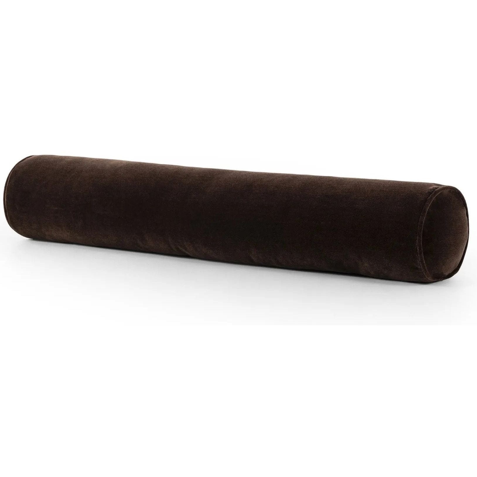 Featuring Bridger Monte Chocolate Bolster Pillow by Four Hands at Amethyst Home. A long, chocolate-colored bolster pillow elevates beds and sofas in an instant. Crafted from saturated wool velvet, for a sustainable alternative to mohair, with a hidden zipper for a smooth silhouette.Overall Dimensions: 48.00"w x 8.00"d x 8.00"hWeight : 5.51 lbsMaterials . Amethyst Home provides interior design, new home construction design consulting, vintage area rugs, and lighting in the Newport Beach metro area.