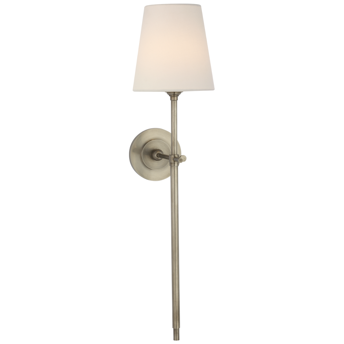 Featuring Bryant 27" Cordless Tail Sconce Antique Nickel by Visual Comfort at Amethyst Home. Bryant 27" Cordless Tail Sconce in Antique Nickel with Linen Shade
Overall Dimensions: 6.5" Lx 6.5" W x 26.75" H Weight : 3 lbs.. Amethyst Home provides interior design, new construction, custom furniture, and area rugs in the Austin metro area