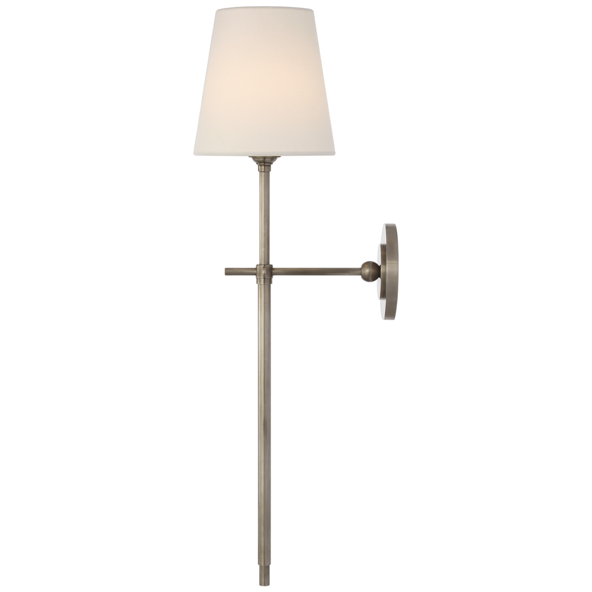 Featuring Bryant 27" Cordless Tail Sconce Antique Nickel by Visual Comfort at Amethyst Home. Bryant 27" Cordless Tail Sconce in Antique Nickel with Linen Shade
Overall Dimensions: 6.5" Lx 6.5" W x 26.75" H Weight : 3 lbs.. Amethyst Home provides interior design, new construction, custom furniture, and area rugs in the Salt Lake City metro area