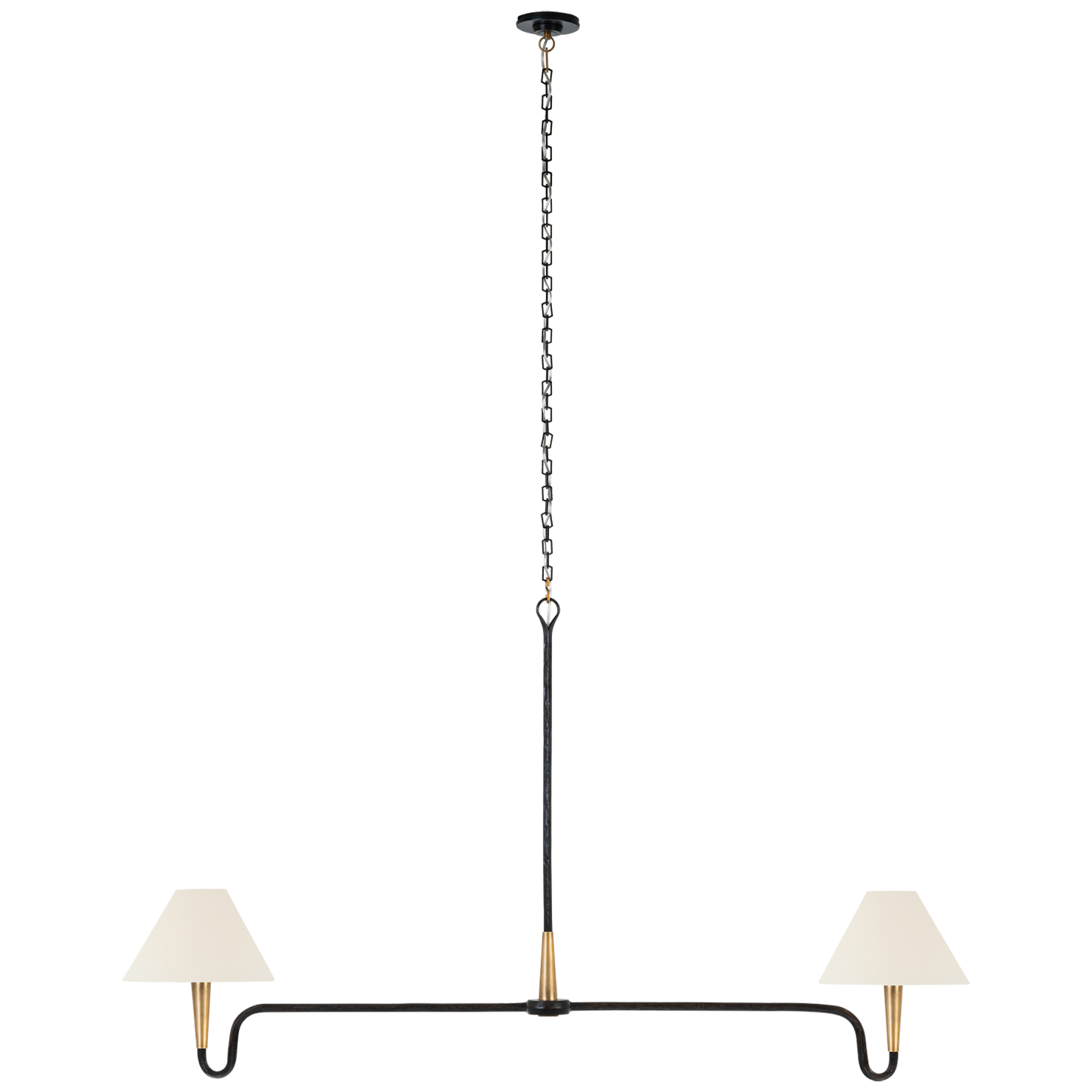 Featuring Cavalli 60" Linear Chandelier Aged Iron and Hand-Rubbed Antique Brass by Visual Comfort at Amethyst Home. Illuminate your space with the timeless elegance of the Cavalli 60" Linear Chandelier. Crafted with a blend of aged iron and hand-rubbed antique brass, this chandelier exudes luxury and sophistication. Its 60" size offers ample lighting, making it perfect for any ro. Amethyst Home provides interior design, new construction, custom furniture, and area rugs in the Des Moines metro area
