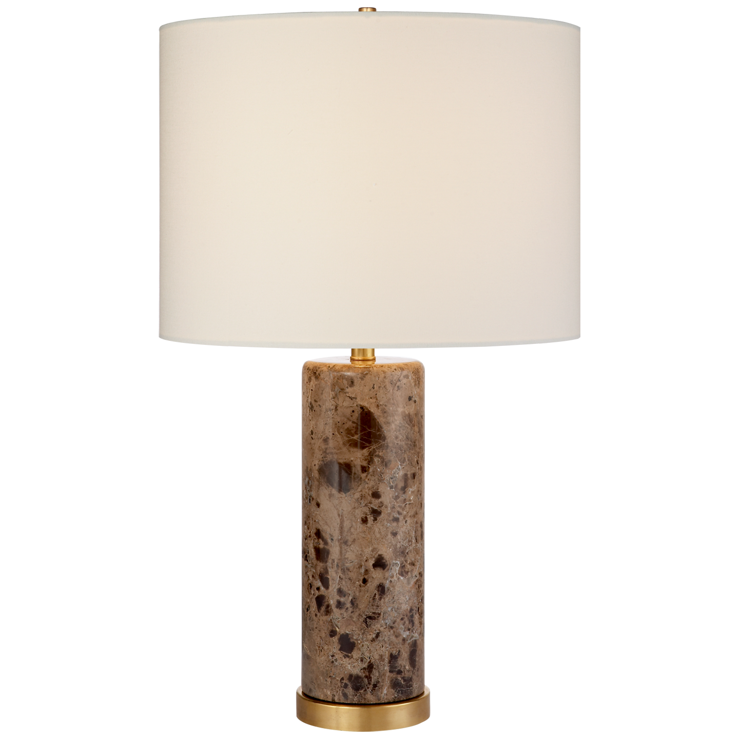 Featuring Cliff Table Lamp Brown Marble by Visual Comfort at Amethyst Home. The stately Cliff by AERIN exudes old-world glamour. The cylindrical solid marble base showcases brass accents and a generous linen shade for an overall strong impression and ideal lighting for a study or home library.
Overall Dimensions: 17" L x 17" W x 30" HWeight: 31 lbs.. Amethyst Home provides interior design, new construction, custom furniture, and area rugs in the Tampa metro area