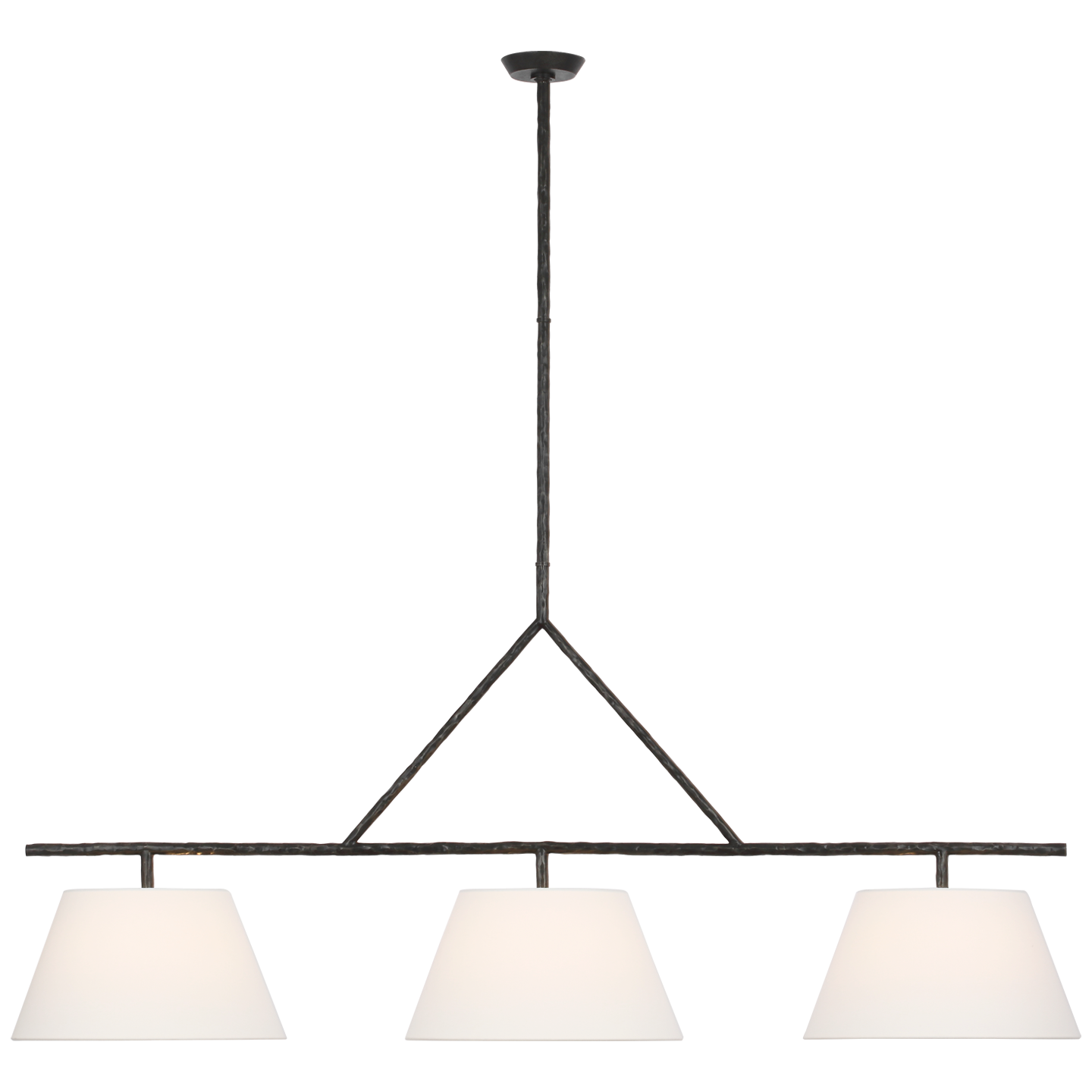 Featuring Collette 70" Linear Chandelier Aged Iron by Visual Comfort at Amethyst Home. Illuminate your space with the Collette 70" Linear Chandelier. Boasting a sleek and sophisticated design, this chandelier adds a touch of elegance to any room. Its aged iron finish creates a sense of luxury, while providing ample overhead lighting. Elevate your home with this premium lighting fix. Amethyst Home provides interior design, new construction, custom furniture, and area rugs in the Portland metro area