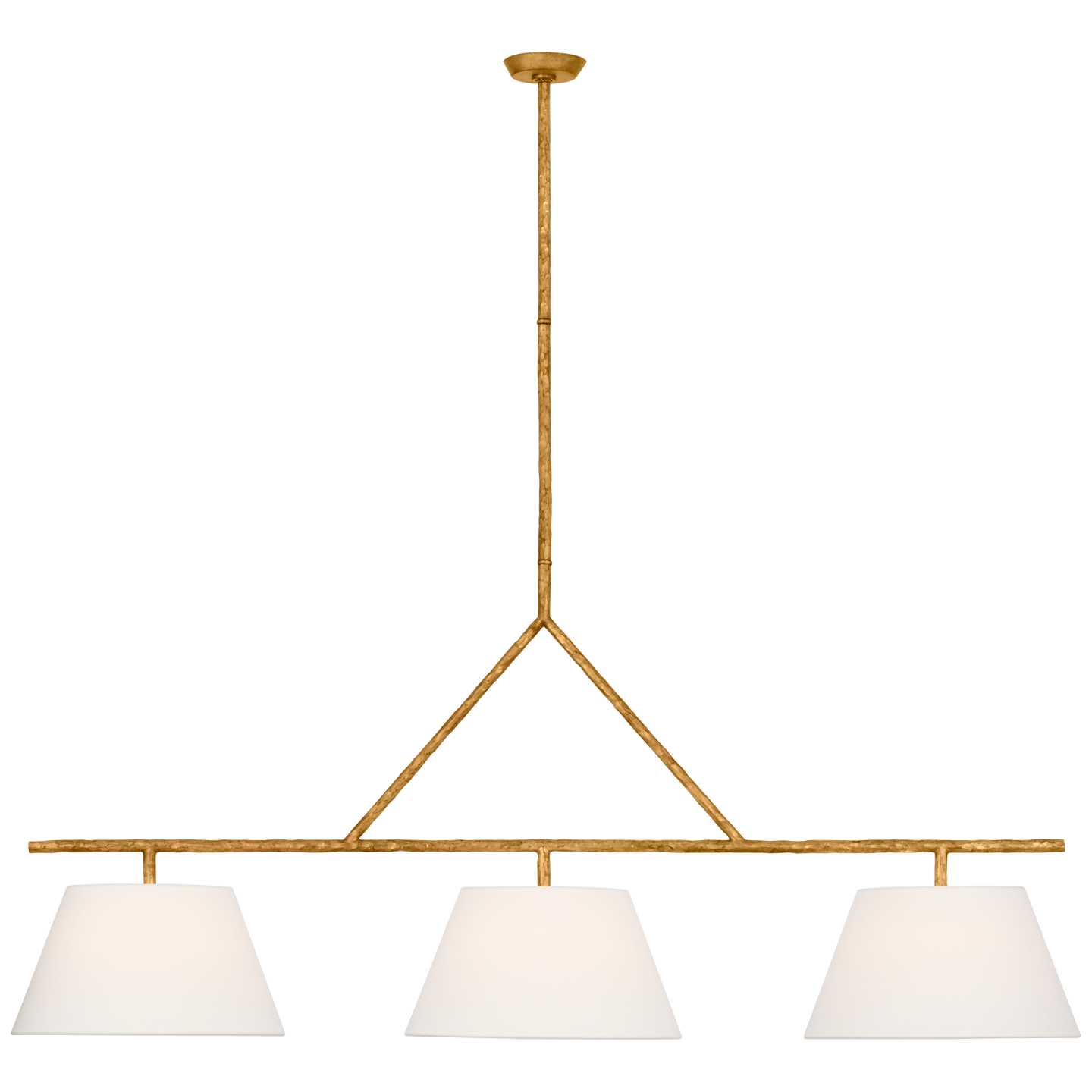 Featuring Collette 70" Linear Chandelier Gilded Iron by Visual Comfort at Amethyst Home. Illuminate your space with the elegant and exclusive Collette 70" Linear Chandelier in Gilded Iron. This stunning chandelier adds a touch of luxury to any room, with its intricate design and expert craftsmanship. Create a warm and inviting atmosphere with the soft glow of this sophisticated pie. Amethyst Home provides interior design, new construction, custom furniture, and area rugs in the Portland metro area