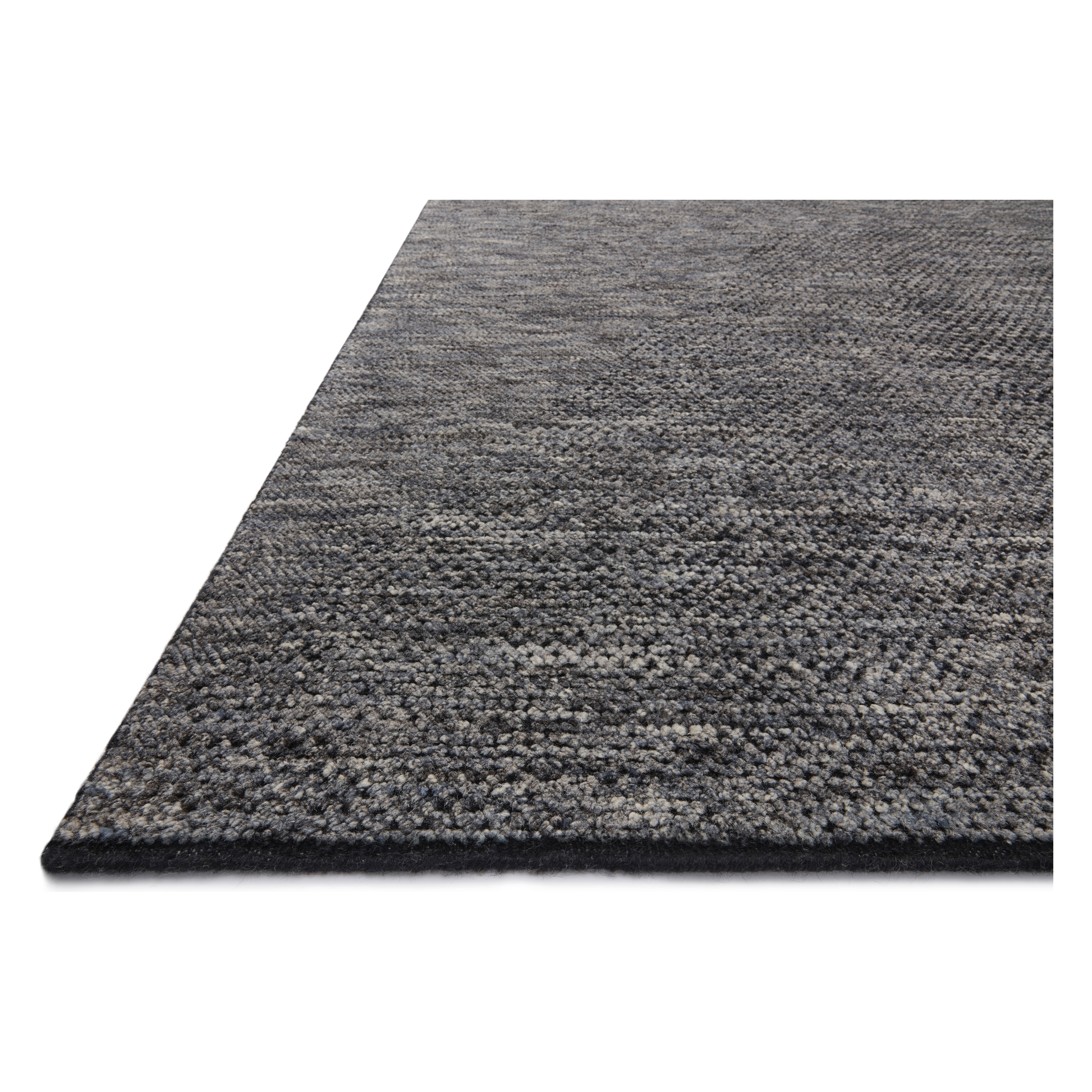 The Collins Amber Lewis x Loloi COI-01 AL Charcoal / Denim rug for Amber Lewis x Loloi is hand-knotted of wool and cotton by skilled artisans in India and GoodWeave-Certified. Collins features varying knotting techniques interwoven to create a uniquely texture pattern. Amethyst Home provides interior design, new construction, custom furniture, and rugs for the Austin, Texas metro area.