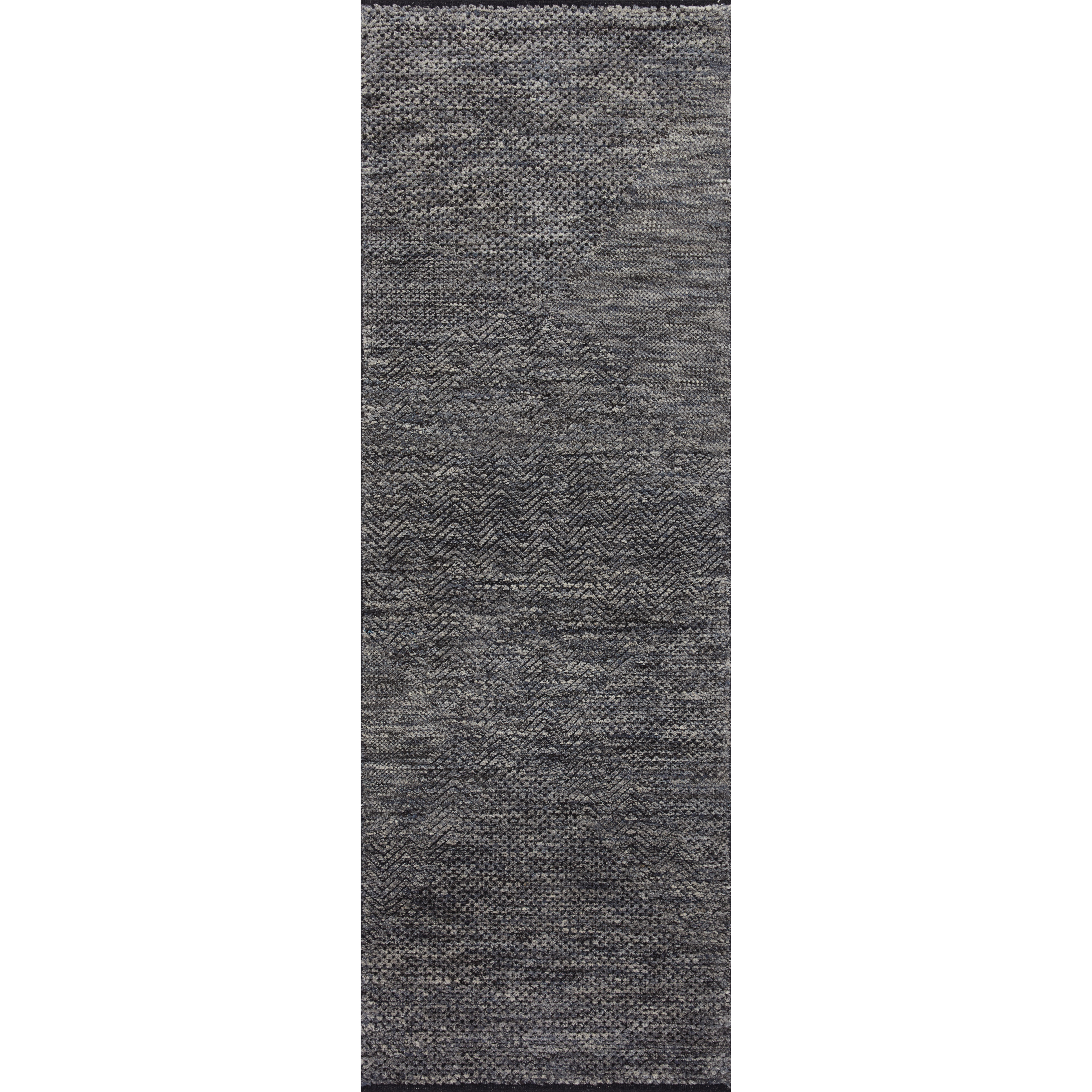 The Collins Amber Lewis x Loloi COI-01 AL Charcoal / Denim rug for Amber Lewis x Loloi is hand-knotted of wool and cotton by skilled artisans in India and GoodWeave-Certified. Collins features varying knotting techniques interwoven to create a uniquely texture pattern. Amethyst Home provides interior design, new construction, custom furniture, and rugs for the New York metro area.