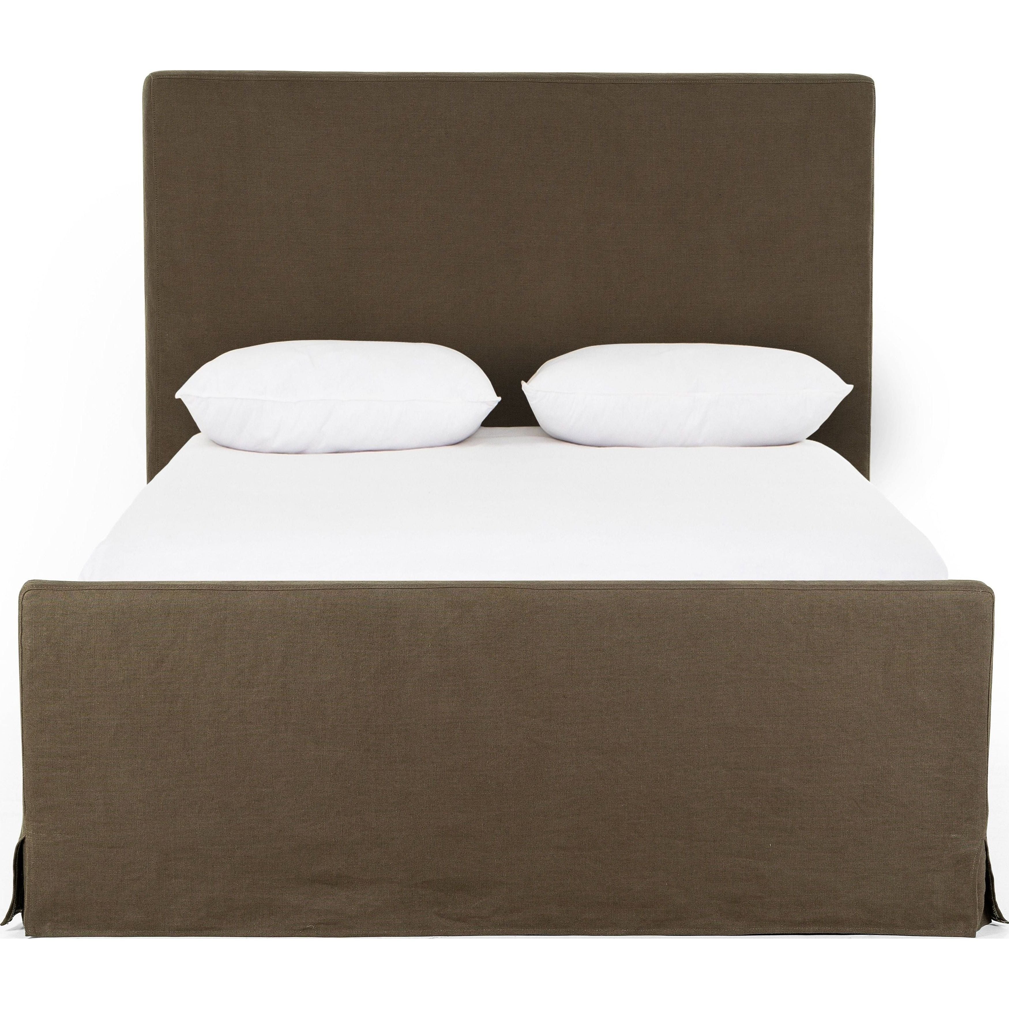 Featuring Daphne Coffee Slipcover Bed by Four Hands at Amethyst Home. Grand high back and matte linen beauty -- the Daphne bed is a dream!
Slipcovered bed upholstered in sustainably made Belgian Linen. Naturally durable and soft to the touch, Libeco-sourced linens are artisan-made and free of toxic chemicals. Slipcovered styles are fully removable and machine-washable for easy care. Amethyst Home provides interior design, new construction, custom furniture and area rugs in the Nashville metro area