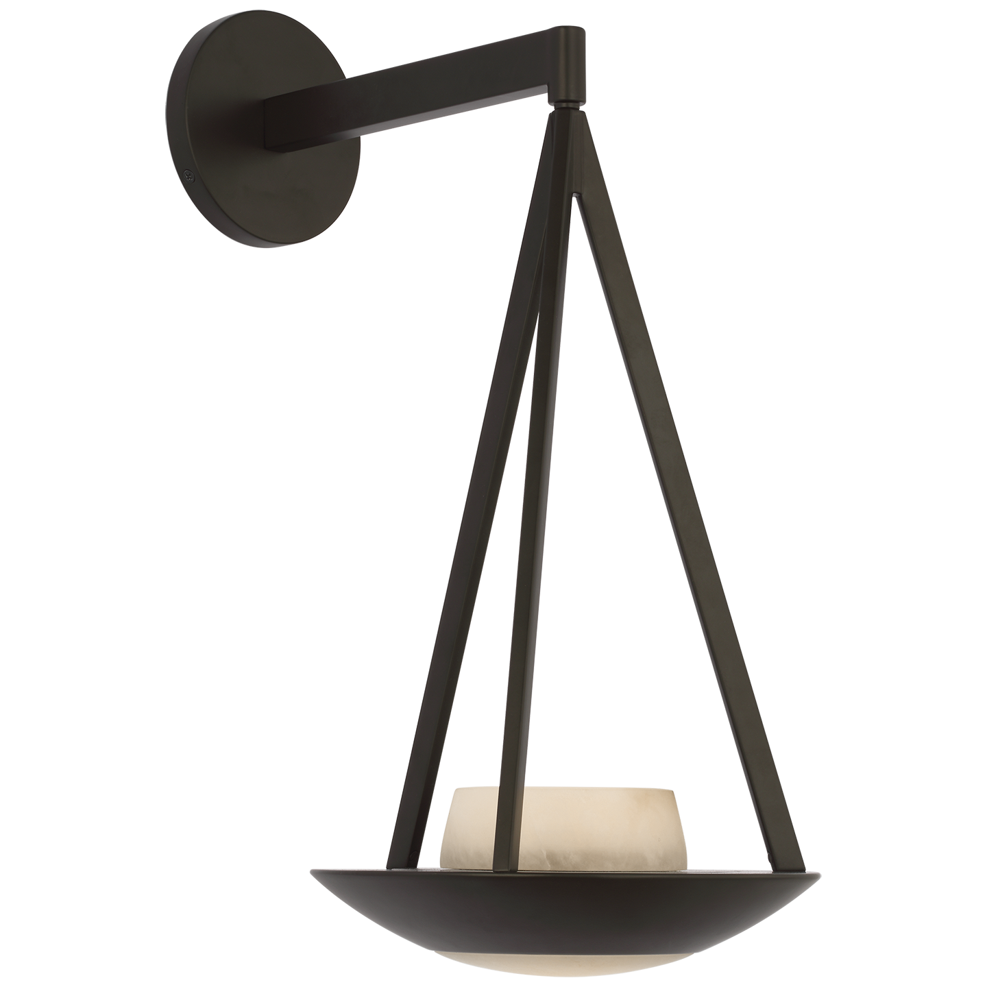 Featuring Divina 19" Floating Bowl Sconce Modern Iron by Visual Comfort at Amethyst Home. Enhance any room with the Divina 19" Floating Bowl Sconce. This modern iron sconce adds a touch of elegance and sophistication to your space. The sleek design creates a floating illusion, making it a unique and stylish addition to your home decor. Elevate your lighting game with this premium scon. Amethyst Home provides interior design, new construction, custom furniture, and area rugs in the Tampa metro area
