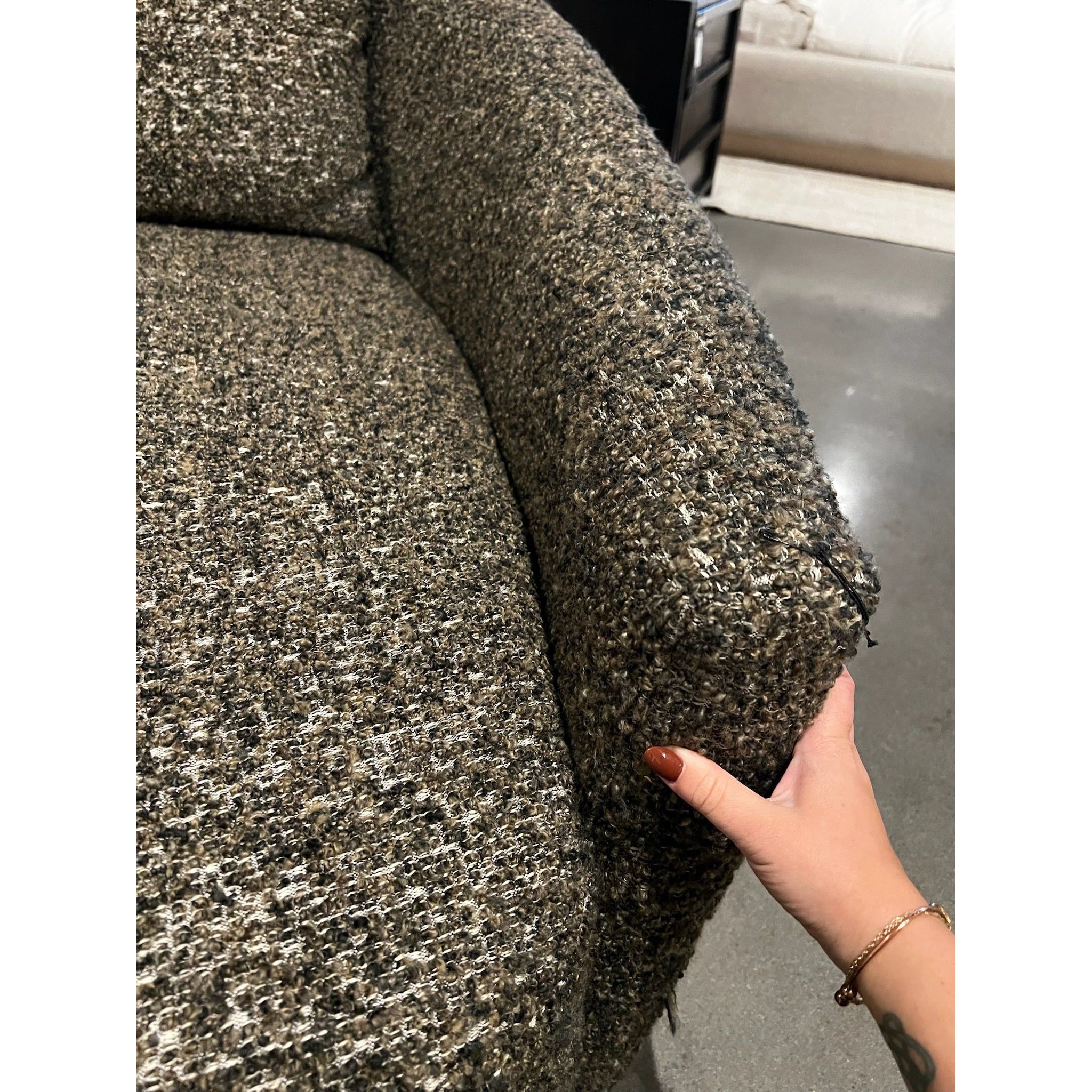 The Chloe Ivan Granite Media Lounger is the perfect seating for a cozy night in. Its spacious U-shaped design and performance fabric make it a comfortable and durable addition to your living room. Throw pillows add an extra layer of comfort and style. Amethyst Home provides interior design, new home construction design consulting, vintage area rugs, and lighting in the San Diego metro area.