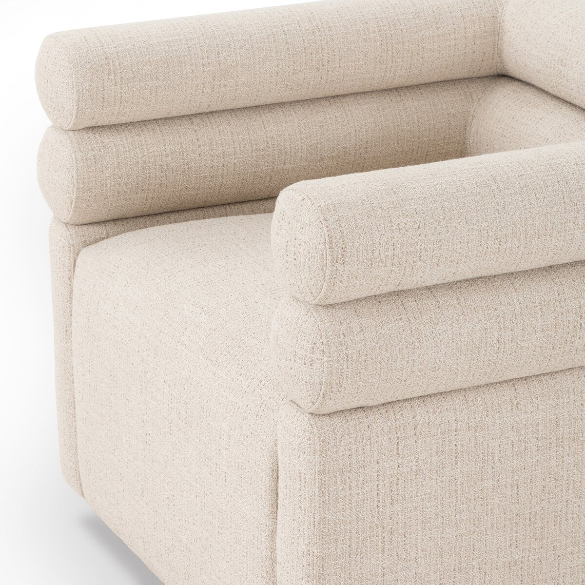 Featuring Evie Hampton Cream Swivel Chair by Four Hands at Amethyst Home. Atop a 360-degree swivel, cleanly shaped seating is upholstered in cream-colored performance fabric, for a sensible spin on modern styling.Overall Dimensions: 32.25"w x 30.00"d x 26.75"hWeight : 87.08 lbsMaterials : 97% Polyester, 2% Viscose (Rayon), 1% Flax/Linen, Poplar Plywood, 100% Polyester. Amethyst Home provides interior design, new construction, custom furniture, and area rugs in the Omaha metro area