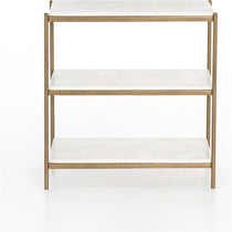Featuring Felix Nightstand - Antique Brass by Four Hands at Amethyst Home. Add a pop of sophistication to any space. Classic white marble lays three tiers of smooth shelving for plenty of space, while antique brass-finished iron framing places a feminine spin on bedside storage.
Overall Dimensions: 25"W x 18"L x 26"H
Colors: Antique Brass, Polished White .  Amethyst Home provides interior design, new home construction design consulting, vintage area rugs, and lighting in the Washington metro area.
