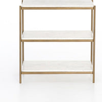 Featuring Felix Nightstand - Antique Brass by Four Hands at Amethyst Home. Add a pop of sophistication to any space. Classic white marble lays three tiers of smooth shelving for plenty of space, while antique brass-finished iron framing places a feminine spin on bedside storage.
Overall Dimensions: 25"W x 18"L x 26"H
Colors: Antique Brass, Polished White .  Amethyst Home provides interior design, new home construction design consulting, vintage area rugs, and lighting in the Washington metro area.