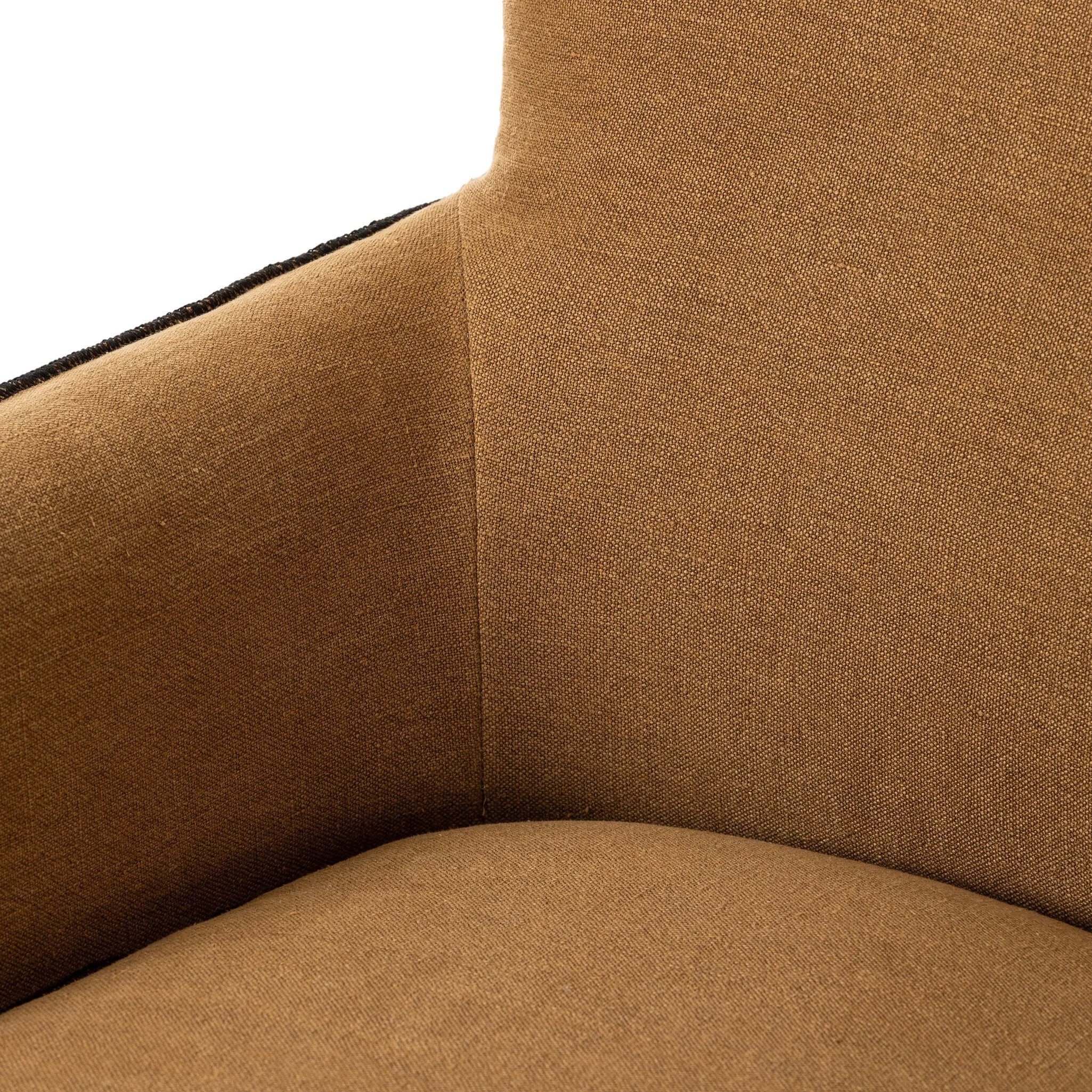 As fans of clean materials at Amethyst, we love the designer inspired Devon Slipcover Swivel Chair - Broadway Gilt. This item pairs well with other brands such as Ethnicraft and is perfect for minimalist homes Amethyst Home provides interior design, new home construction design consulting, vintage area rugs, and lighting in the Calabasas metro area.