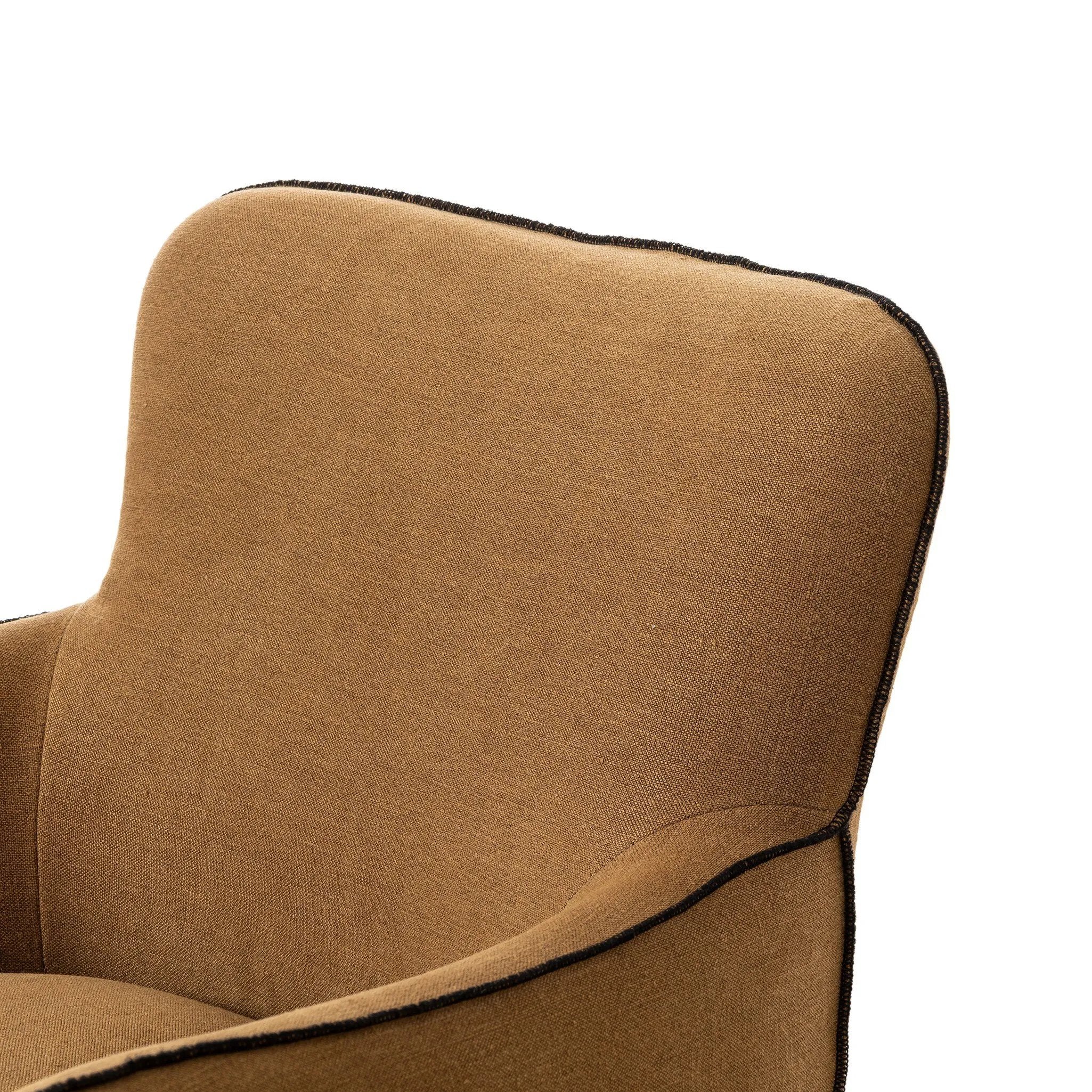As fans of clean materials at Amethyst, we love the designer inspired Devon Slipcover Swivel Chair - Broadway Gilt. This item pairs well with other brands such as Ethnicraft and is perfect for minimalist homes Amethyst Home provides interior design, new home construction design consulting, vintage area rugs, and lighting in the Des Moines metro area.