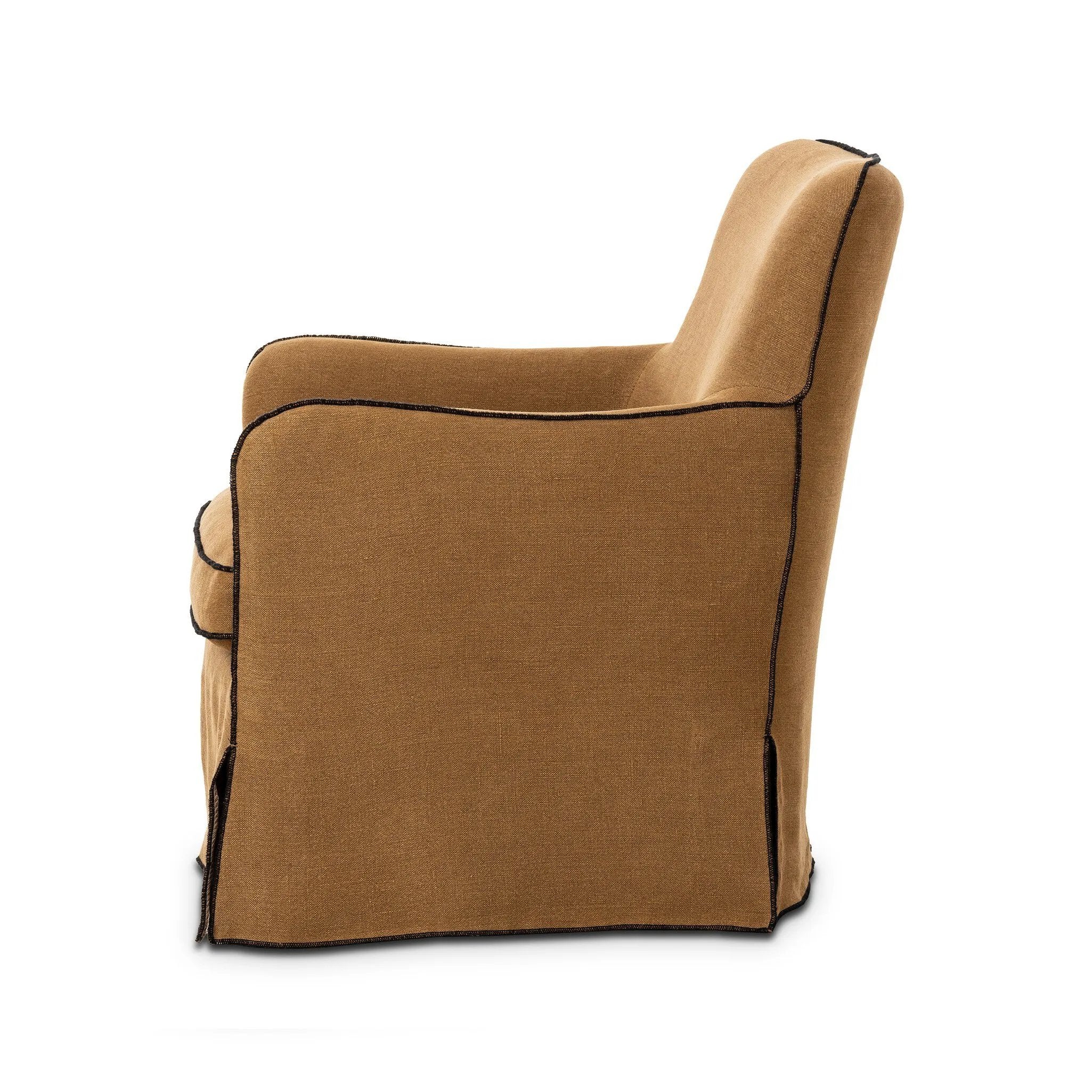 As fans of clean materials at Amethyst, we love the designer inspired Devon Slipcover Swivel Chair - Broadway Gilt. This item pairs well with other brands such as Ethnicraft and is perfect for minimalist homes Amethyst Home provides interior design, new home construction design consulting, vintage area rugs, and lighting in the Los Angeles metro area.