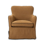 As fans of clean materials at Amethyst, we love the designer inspired Devon Slipcover Swivel Chair - Broadway Gilt. This item pairs well with other brands such as Ethnicraft and is perfect for minimalist homes Amethyst Home provides interior design, new home construction design consulting, vintage area rugs, and lighting in the Omaha metro area.