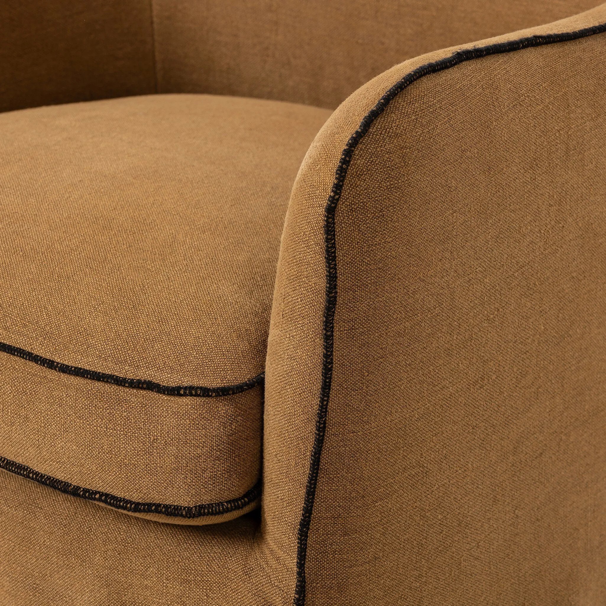 As fans of clean materials at Amethyst, we love the designer inspired Devon Slipcover Swivel Chair - Broadway Gilt. This item pairs well with other brands such as Ethnicraft and is perfect for minimalist homes Amethyst Home provides interior design, new home construction design consulting, vintage area rugs, and lighting in the Portland metro area.