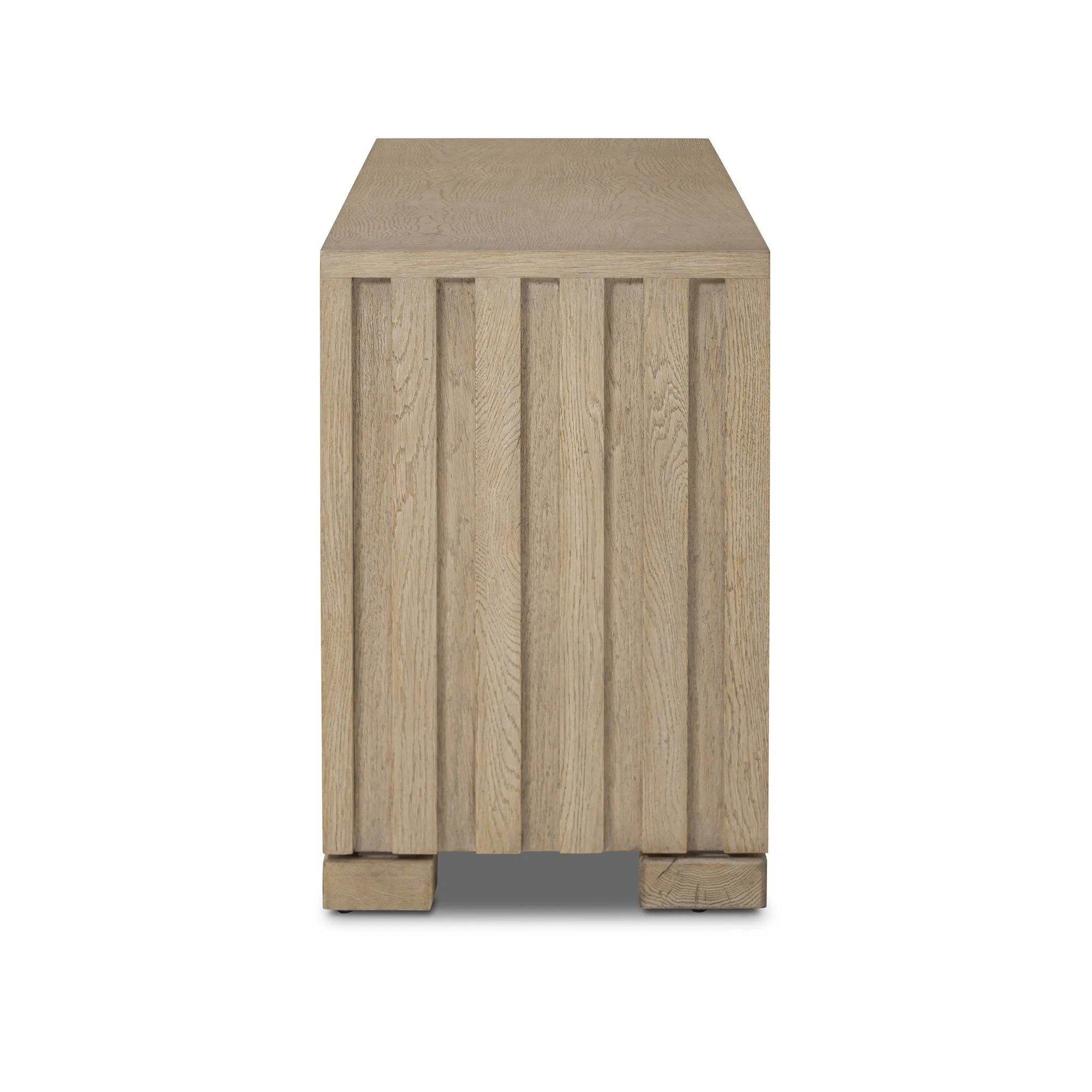 As lovers of luxe design at Amethyst, we love the warm modern inspired Ramos Media Console - Bleached Oak Veneer. This item pairs well with other brands such as Cisco Home and is perfect for modern homes Amethyst Home provides interior design, new home construction design consulting, vintage area rugs, and lighting in the Charlotte metro area.